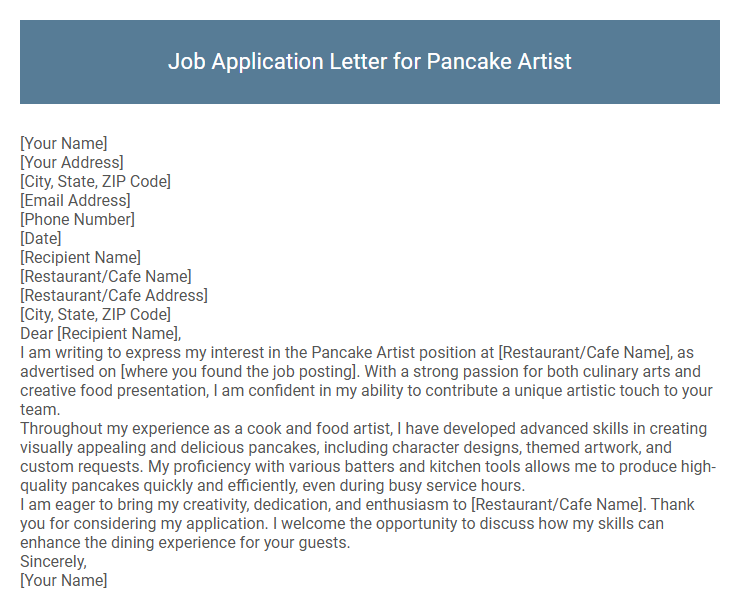 Job Application Letter for Pancake Artist