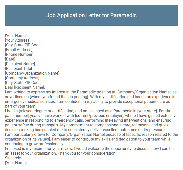 Job Application Letter for Paramedic