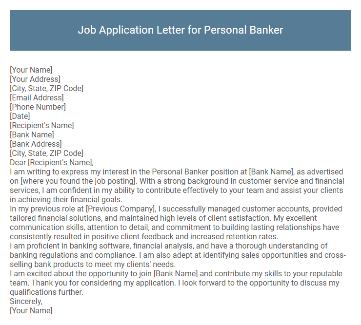 Job Application Letter for Personal Banker