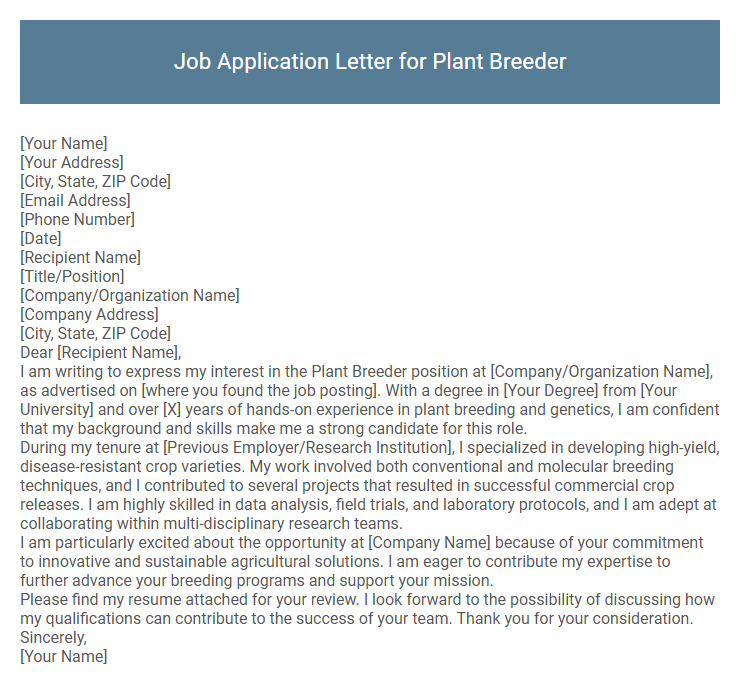 Job Application Letter for Plant Breeder