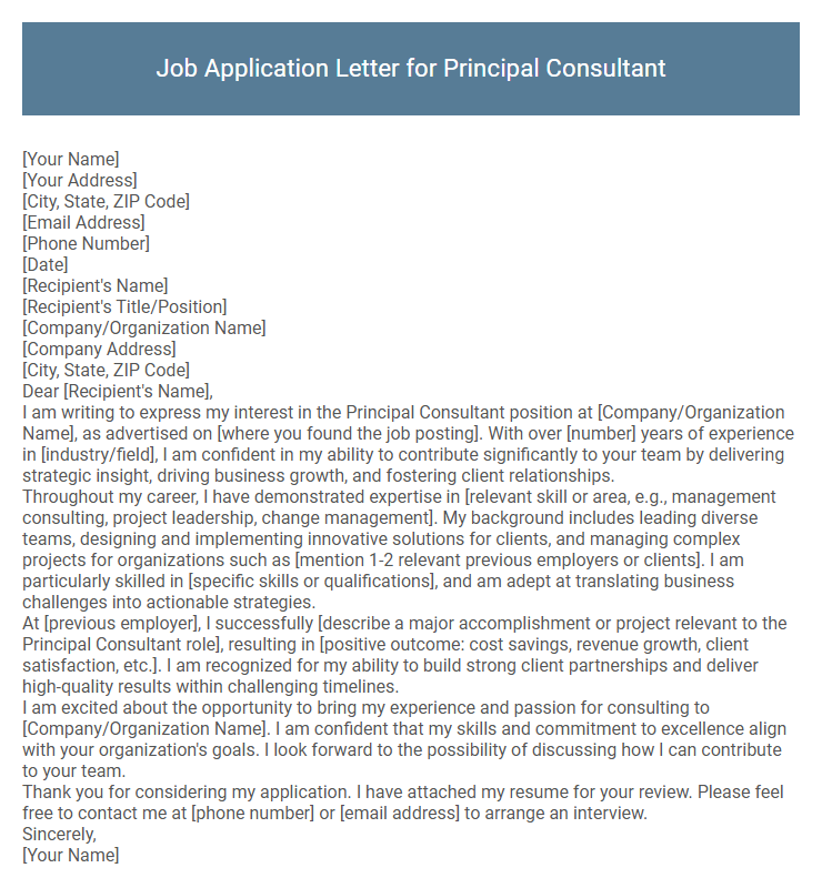 Job Application Letter for Principal Consultant
