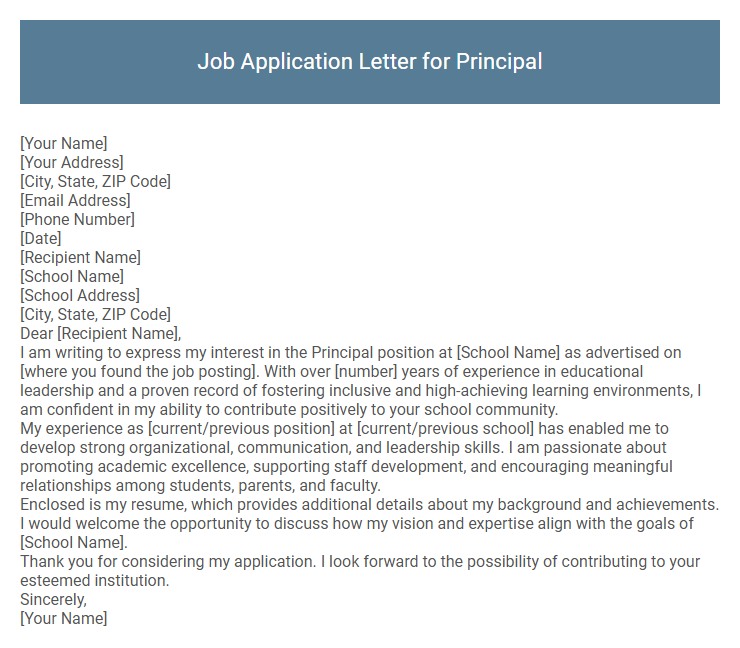 Job Application Letter for Principal