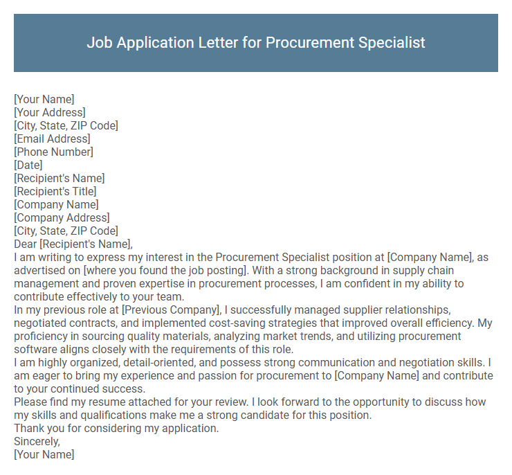 Job Application Letter for Procurement Specialist