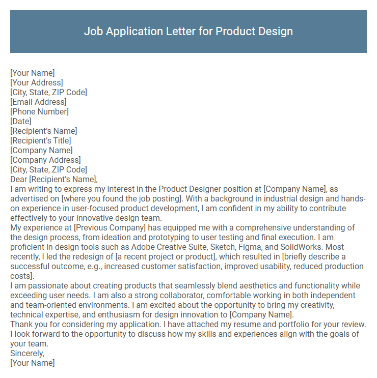 Job Application Letter for Product Design