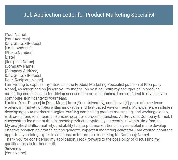 Job Application Letter for Product Marketing Specialist