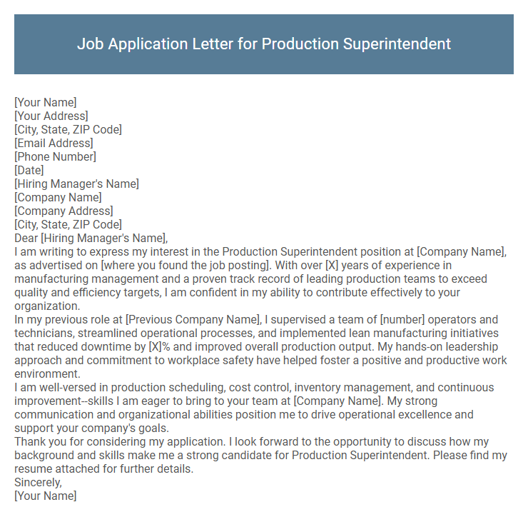 Job Application Letter for Production Superintendent