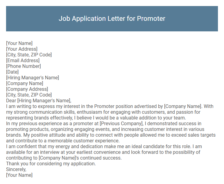 Job Application Letter for Promoter