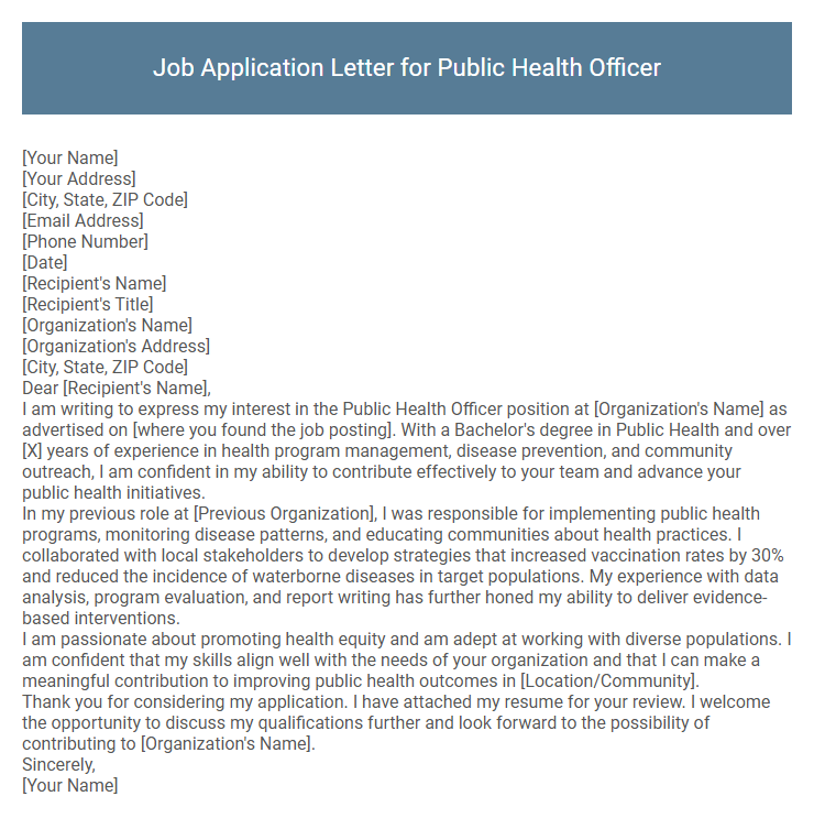 Job Application Letter for Public Health Officer