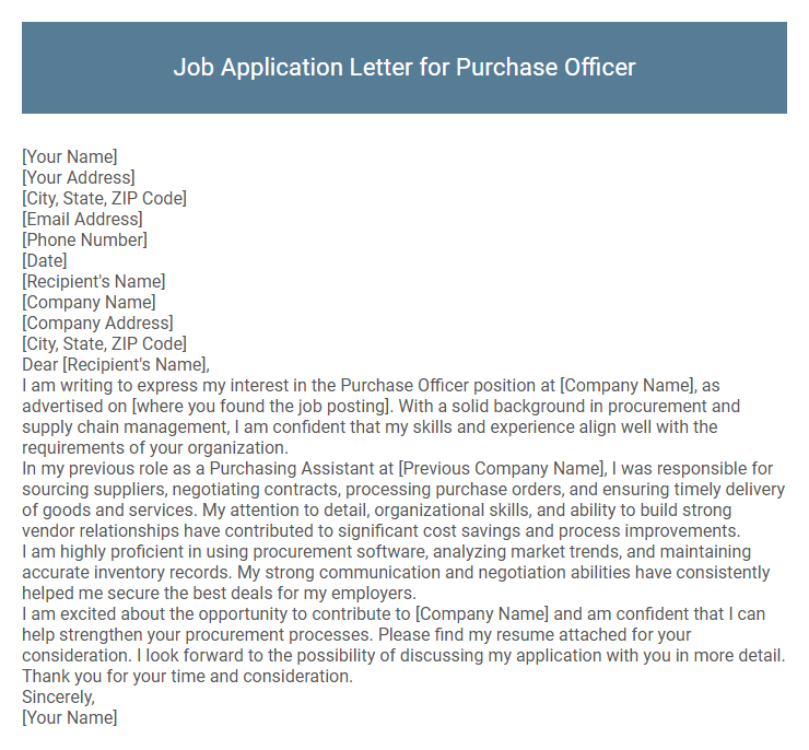 Job Application Letter for Purchase Officer
