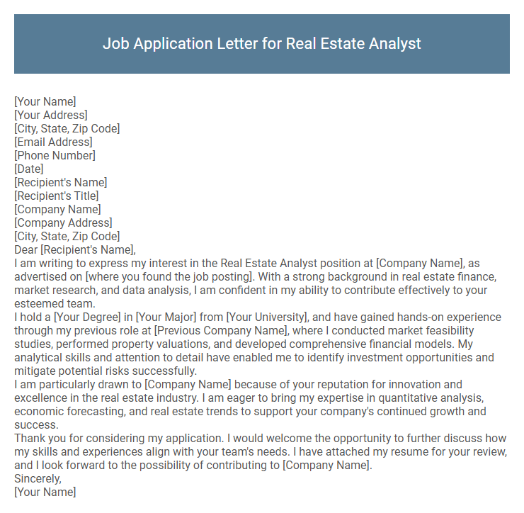 Job Application Letter for Real Estate Analyst