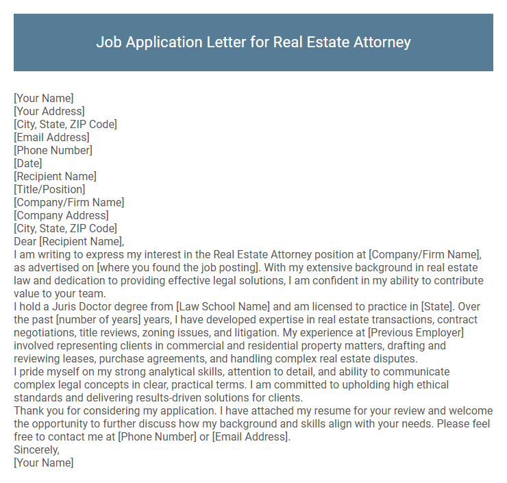 Job Application Letter for Real Estate Attorney