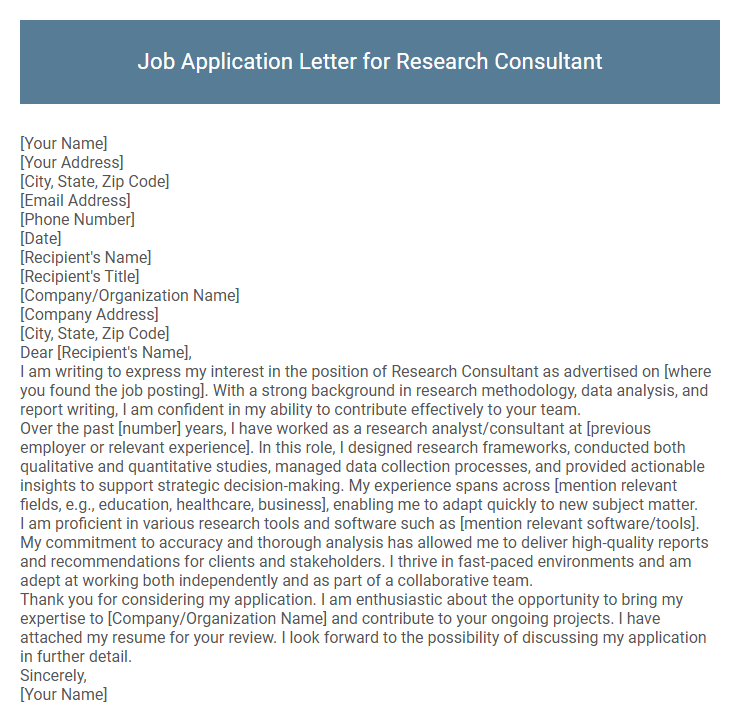 Job Application Letter for Research Consultant