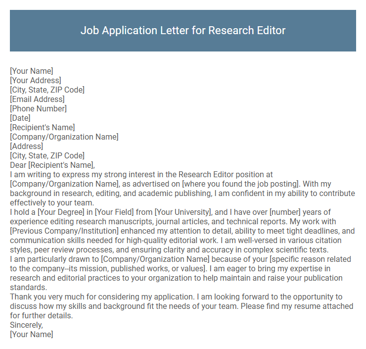 Job Application Letter for Research Editor