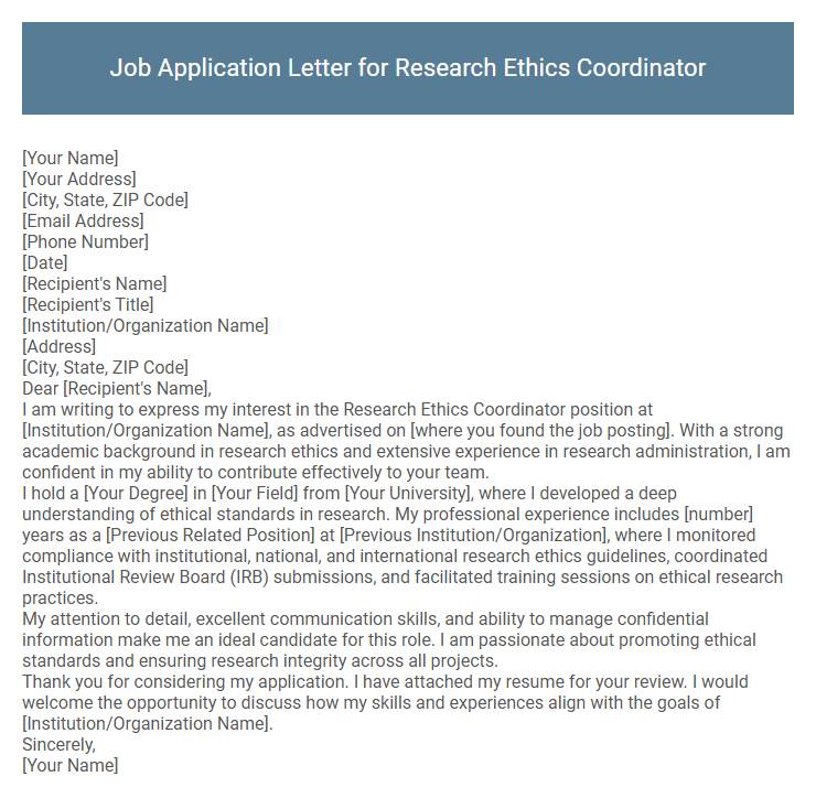 Job Application Letter for Research Ethics Coordinator