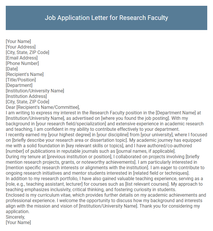 Job Application Letter for Research Faculty