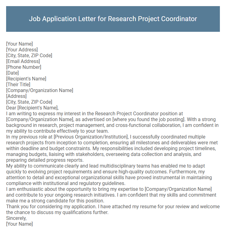 Job Application Letter for Research Project Coordinator
