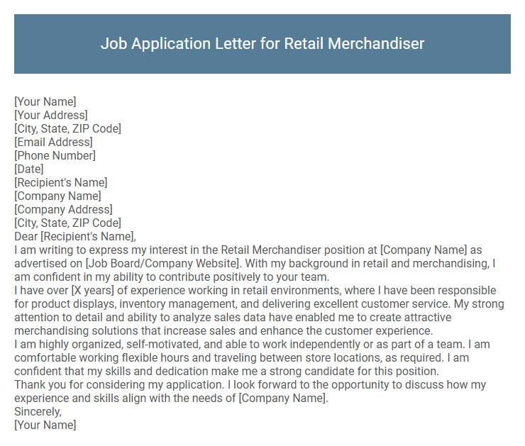 Job Application Letter for Retail Merchandiser