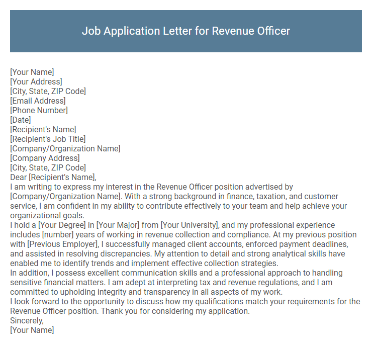 Job Application Letter for Revenue Officer
