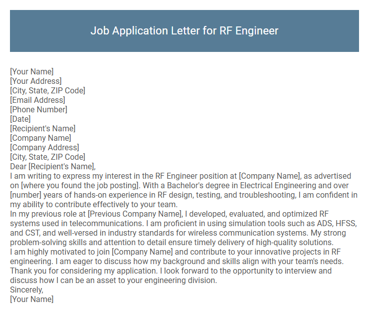 Job Application Letter for RF Engineer