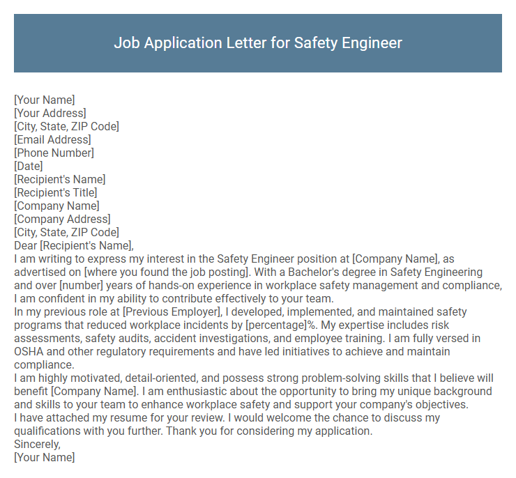 Job Application Letter for Safety Engineer