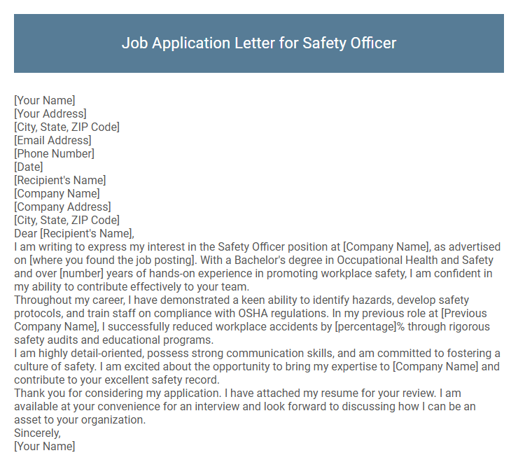 Job Application Letter for Safety Officer