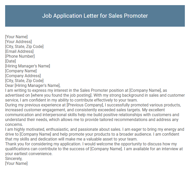 Job Application Letter for Sales Promoter