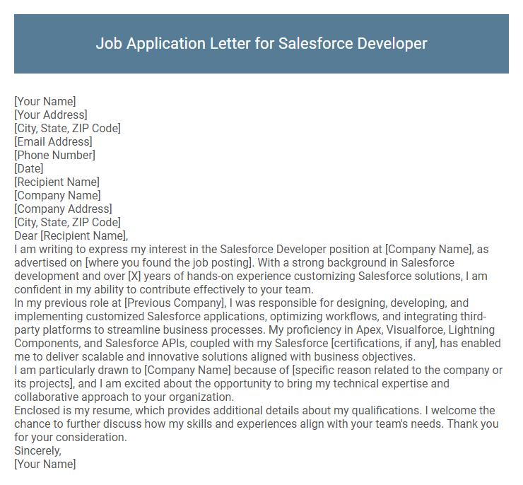 Job Application Letter for Salesforce Developer