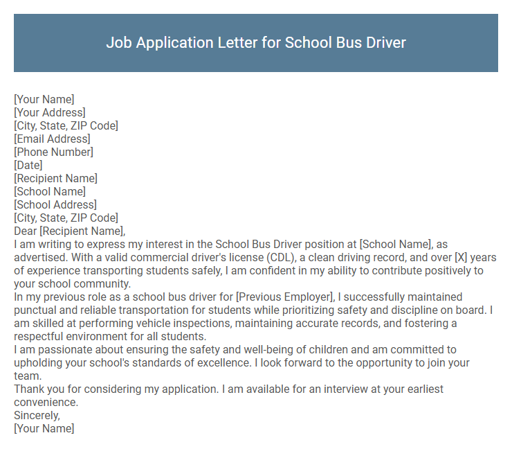 Job Application Letter for School Bus Driver