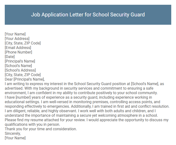 Job Application Letter for School Security Guard