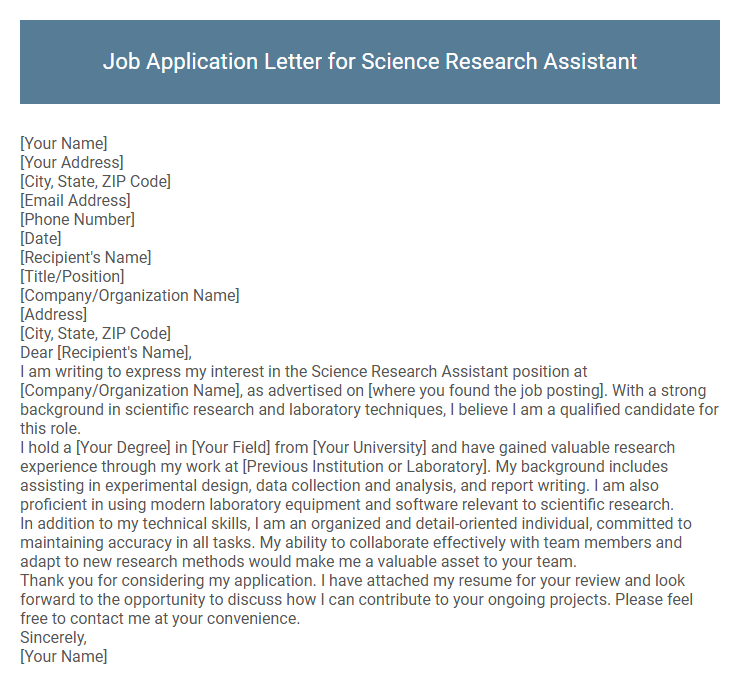 Job Application Letter for Science Research Assistant