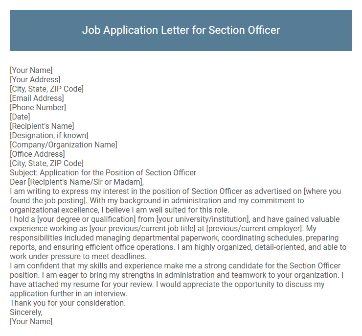 Job Application Letter for Section Officer