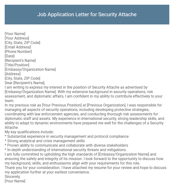 Job Application Letter for Security Attache