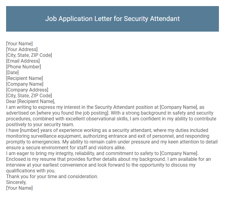 Job Application Letter for Security Attendant