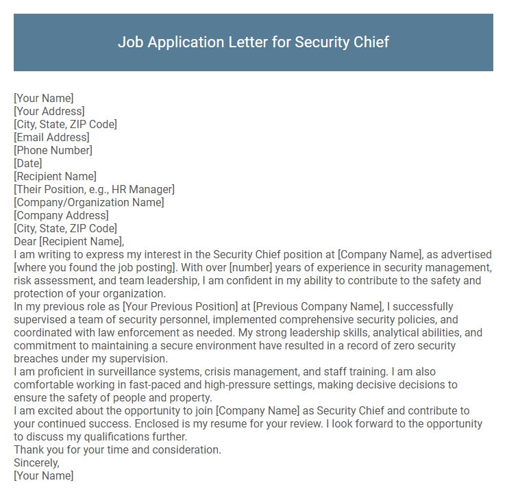 Job Application Letter for Security Chief