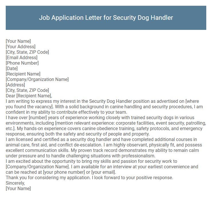 Job Application Letter for Security Dog Handler