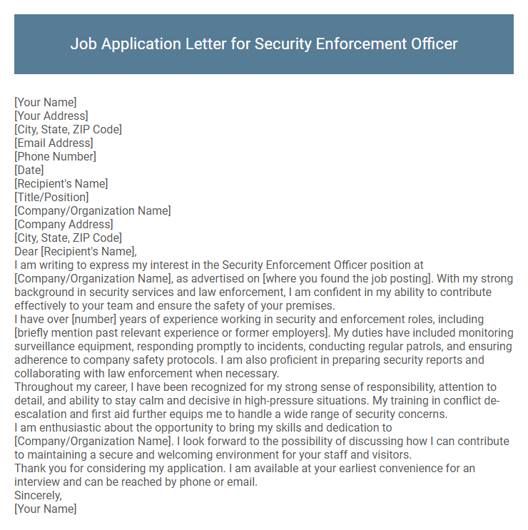 Job Application Letter for Security Enforcement Officer