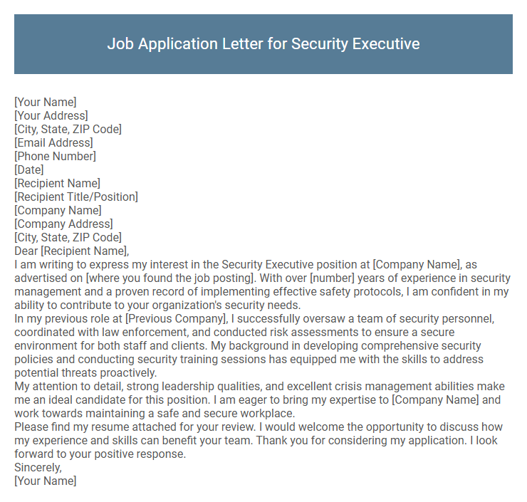 Job Application Letter for Security Executive