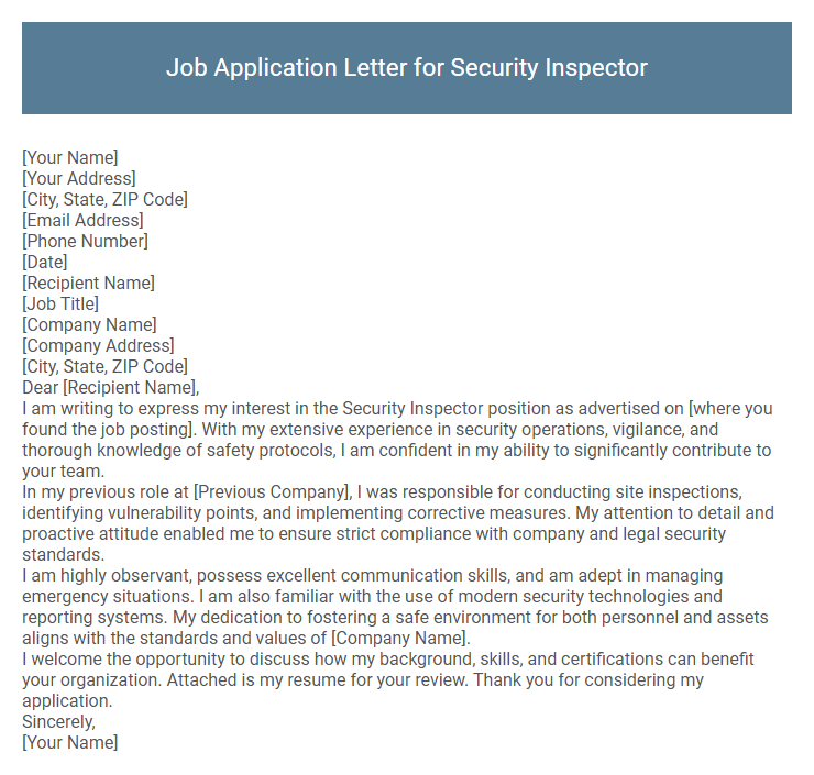 Job Application Letter for Security Inspector