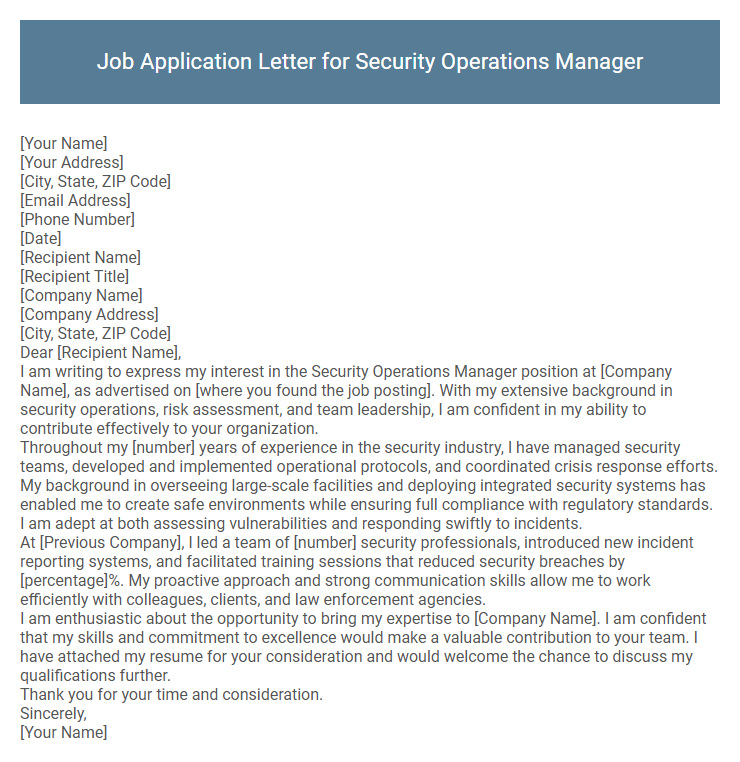 Job Application Letter for Security Operations Manager