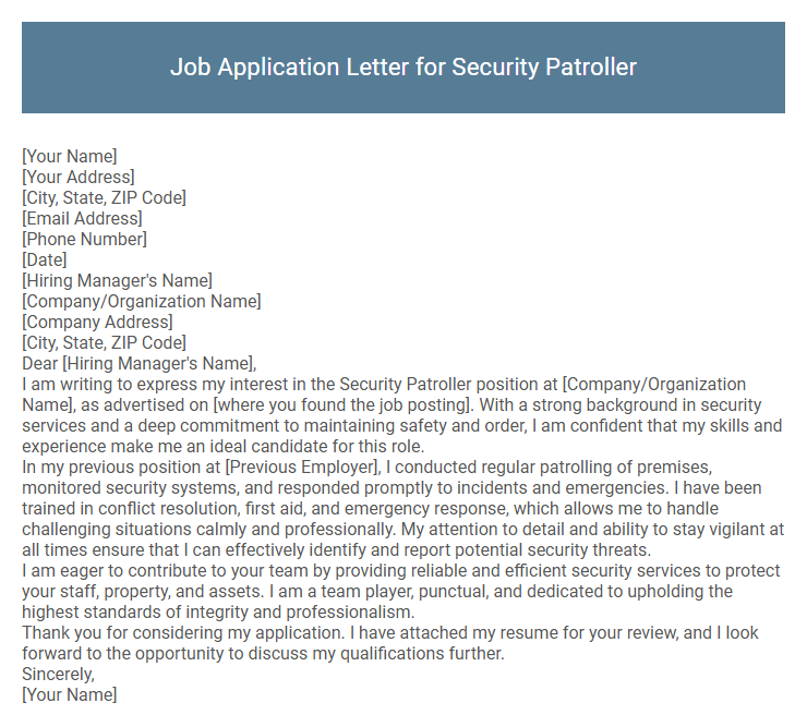 Job Application Letter for Security Patroller