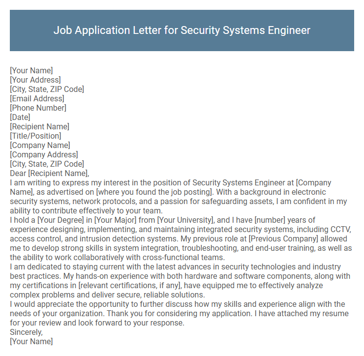 Job Application Letter for Security Systems Engineer