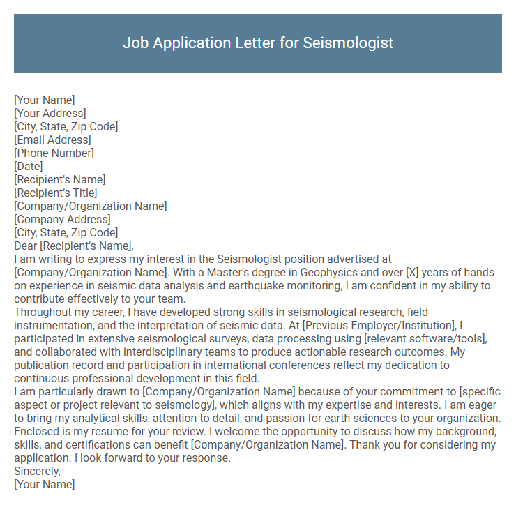 Job Application Letter for Seismologist