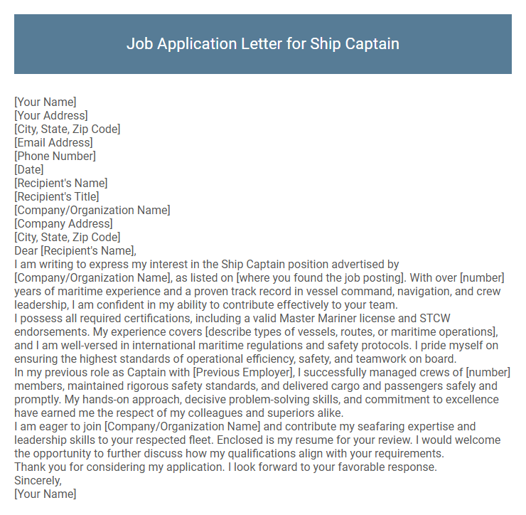 Job Application Letter for Ship Captain