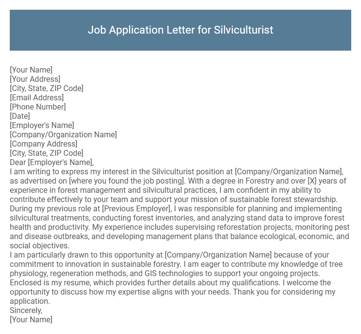 Job Application Letter for Silviculturist