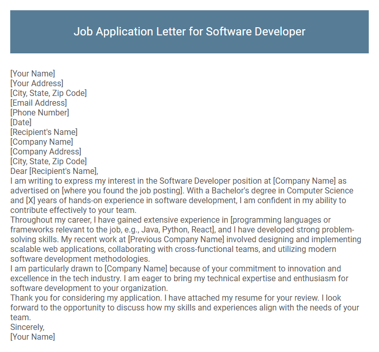 Job Application Letter for Software Developer