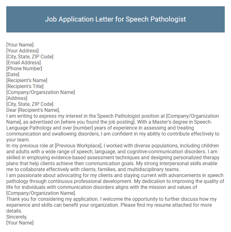 Job Application Letter for Speech Pathologist