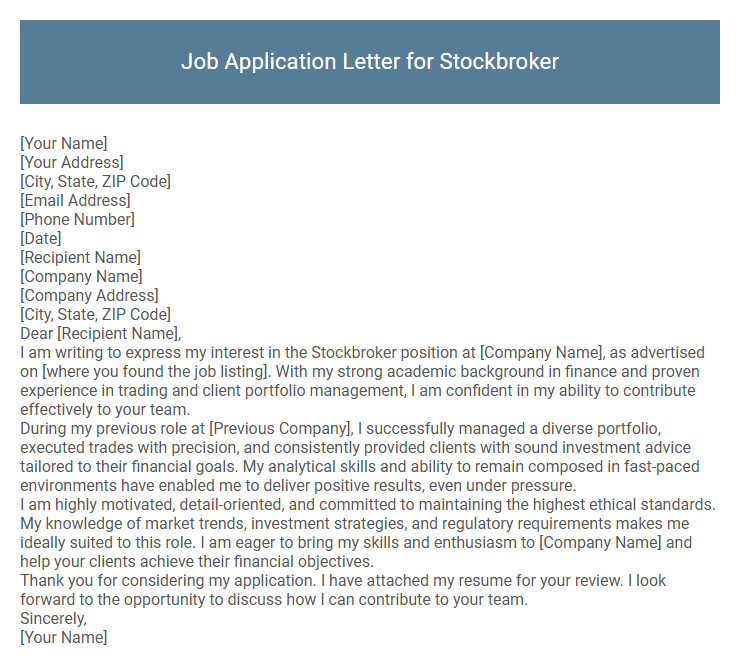 Job Application Letter for Stockbroker