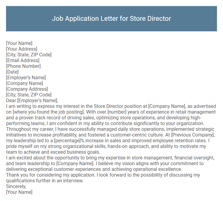Job Application Letter for Store Director