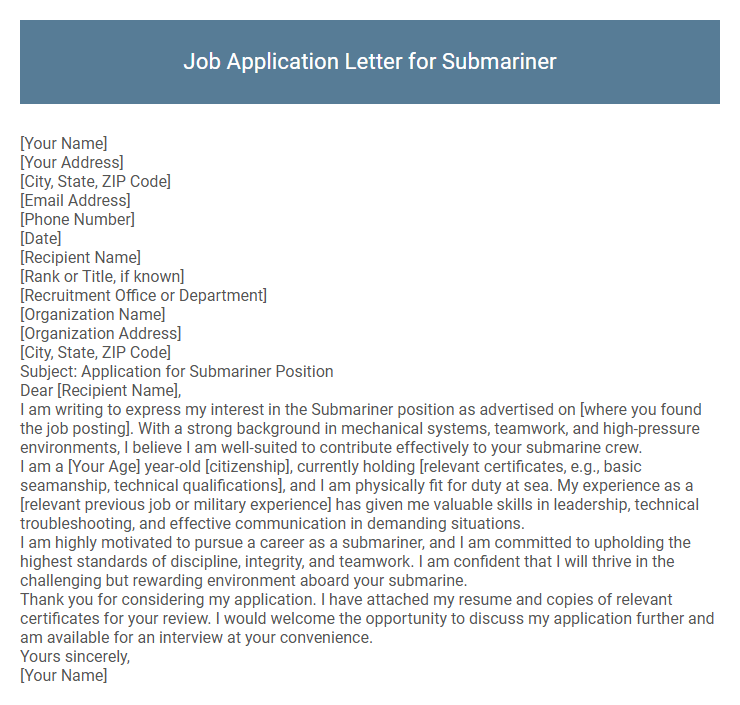 Job Application Letter for Submariner