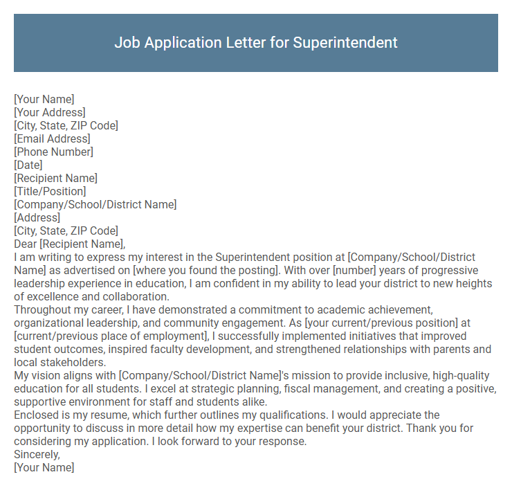 Job Application Letter for Superintendent